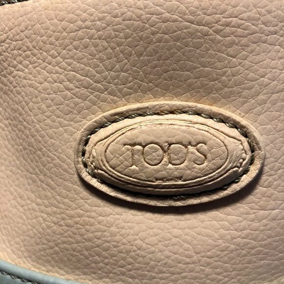 TOD'S Girelli Light Blue White Pebbled Leather X Large Tote Bag Purse Italy - Picture 2 of 7